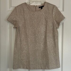 Vintage Mango Silver Cream Shimmering Sequin Boxy Short Sleeve Blouse  XS/Small